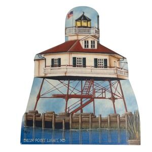 VTG Brandywine Woodcrafts Drum Point Light MD Lighthouse Wood Shelf Sitter Decor